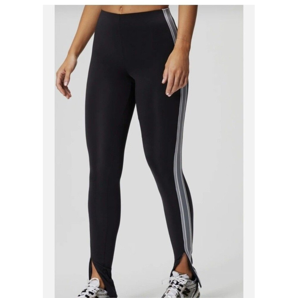 Fabletics Black Leggings with Gray Side Stripes